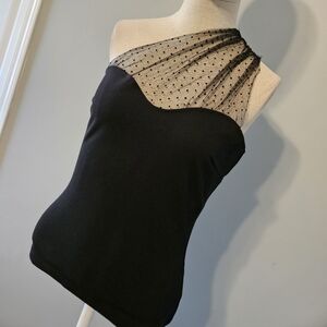 SHEIN Black Mesh One-Shoulder Blouse